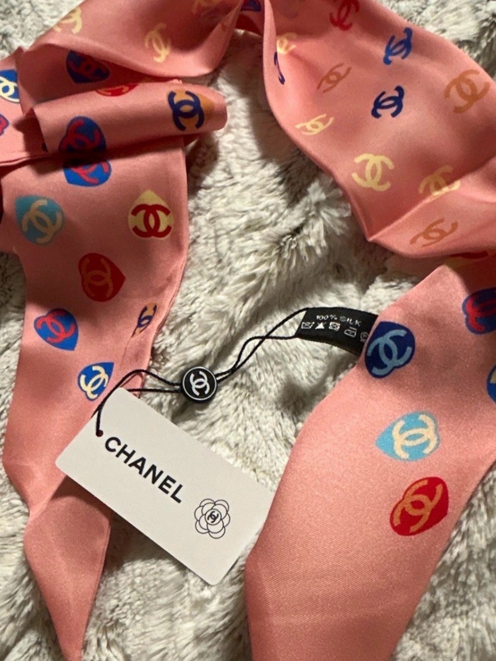 CC Pink Silk Logo-Print Scarf - Picture 2 of 4